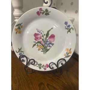 Gibson Everyday Floral Salad Plate White China Pink Tulips Blue Flowers 9.5"